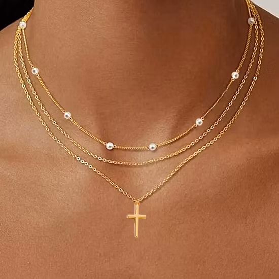 925 Sterling Silver Cross Pendants Multi-layers CZ Christian Cross Pendants Necklaces