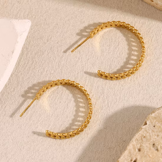 Coffee Bean Clasp Chain C Shaped Earrings Stainless Steel Hoop Earrings Jewelry